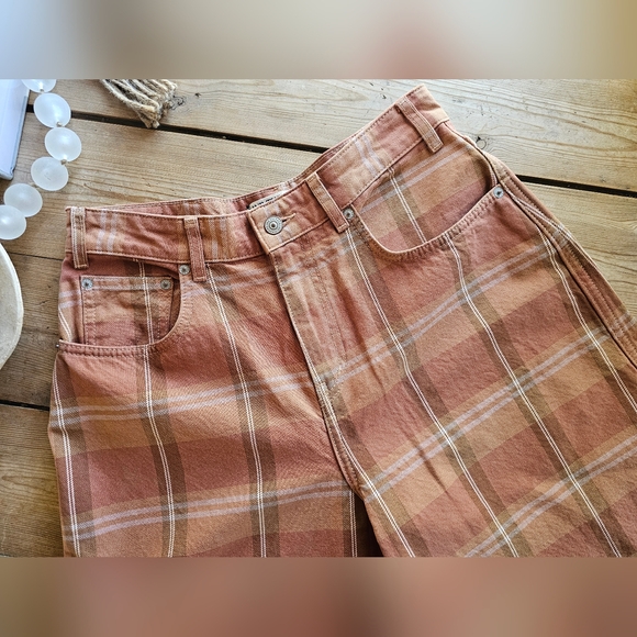 NEW Free People We The Free High Top Wide Crop Plaid Jeans Sz 28 - Picture 8 of 14